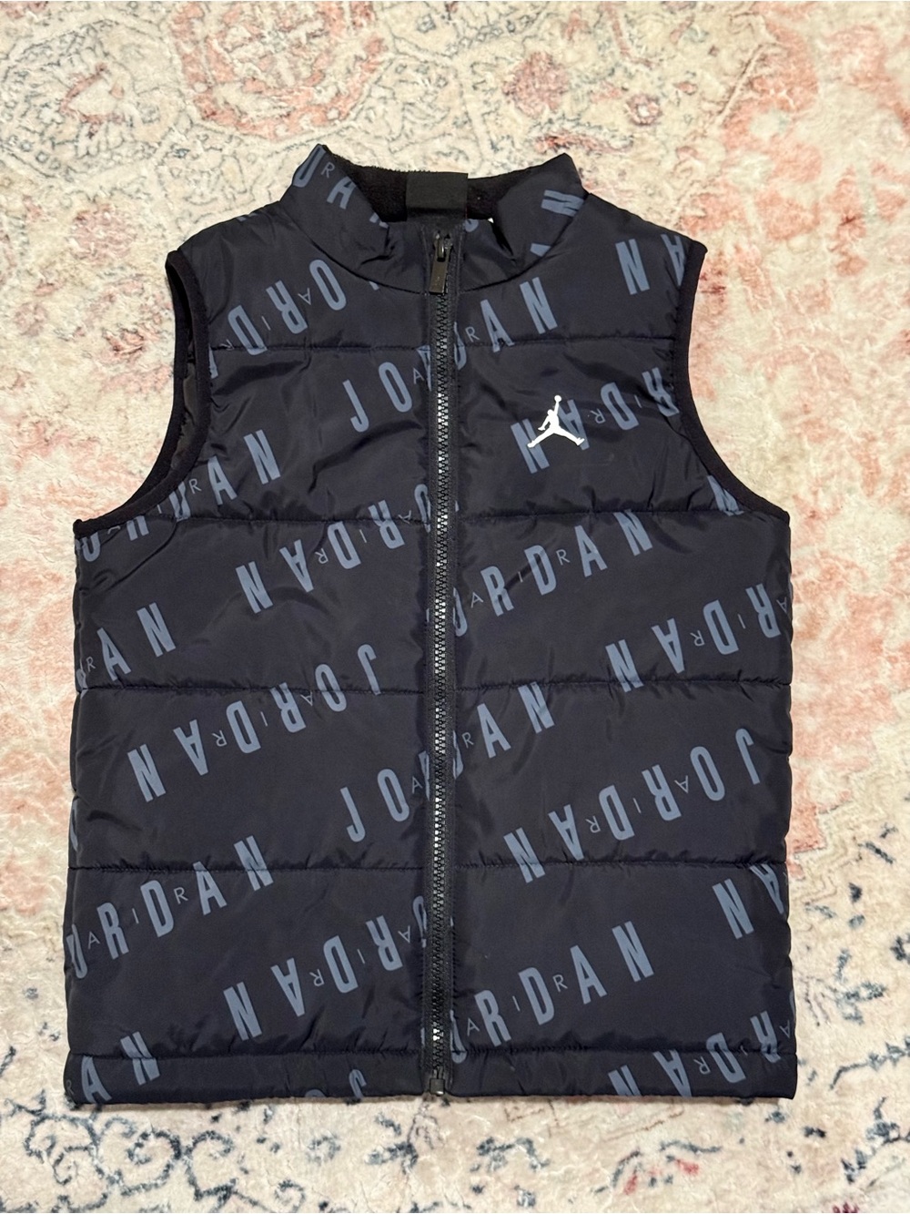 Jordan Kids Black Puffer Vest with Gray Logo Print